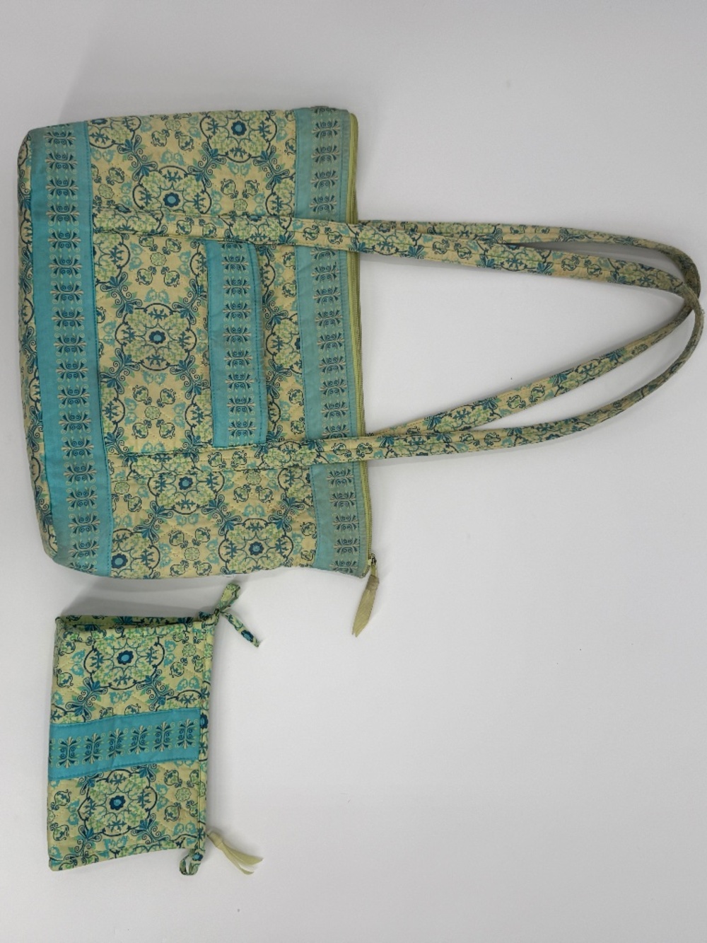 Lemon Hill Set Quilted Shoulder Tote Bag Blue Green Floral Cottage Preppy Travel